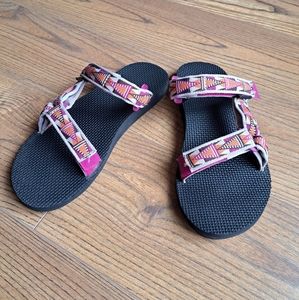 Orange/Purple Slide-On Teva Sandals, Women's size 7